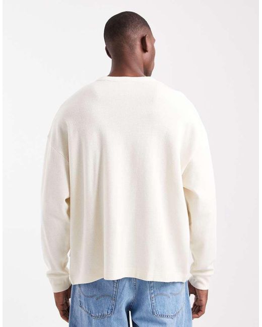 Jack & Jones White Oversized Waffle Long Sleeve Henley Neck T-shirt for men