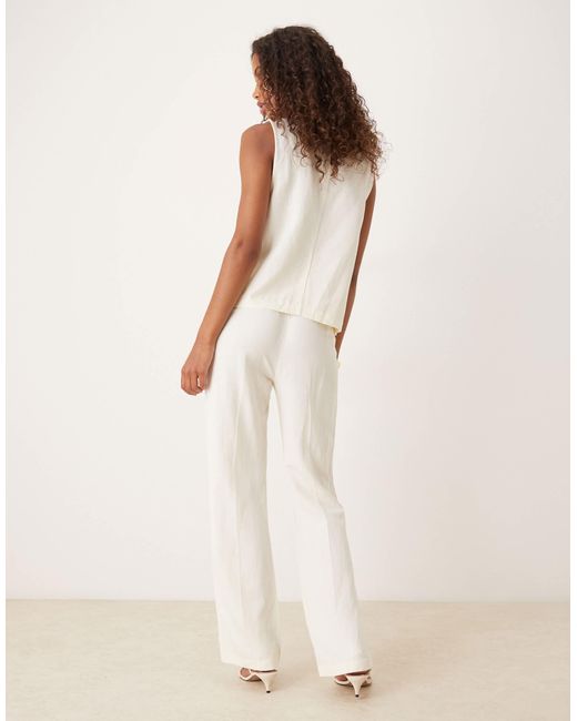 ASOS Natural Tailored Slim Straight Linen Trousers