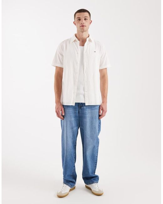 Tommy Hilfiger White Seersucker Short Sleeve Shirt for men