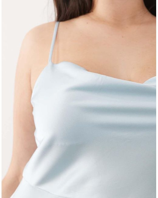 Vila Curve Blue Satin Cowl Neck Cami Maxi Dress