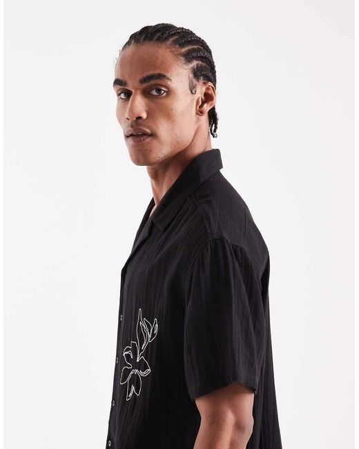 Aray Black Embroidered Revere Beach Shirt for men