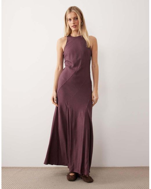 ASOS Purple Linen Blend Racer Neck Maxi Sundress With Godets