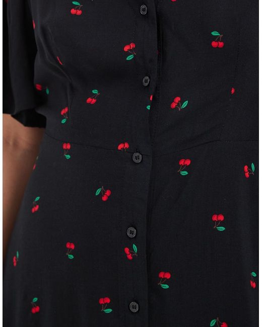 Vero Moda Black Button Through Mini Skater Dress With Cherry Print