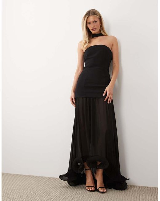 Gina Tricot Black Bandeau Frill Maxi Dress With Scarf