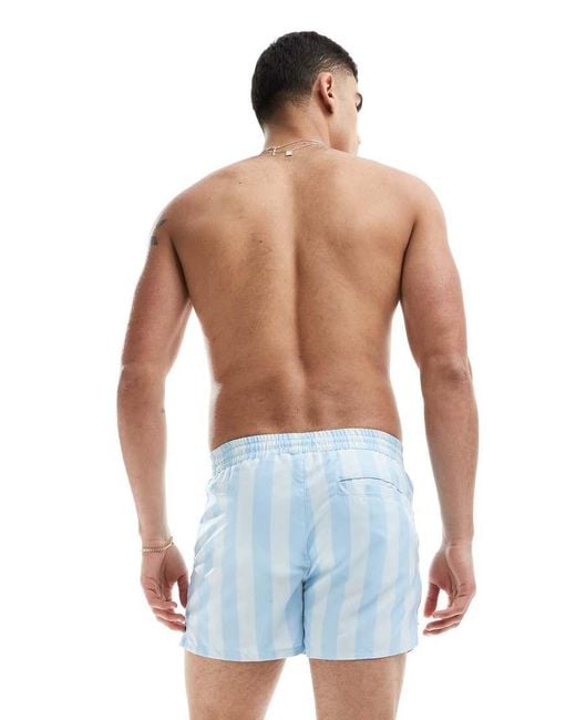 Aray Blue Stripe Print Swim Shorts for men