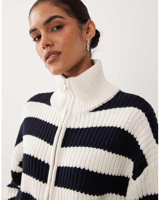 Gina Tricot White Rich Cotton Knitted Zip Cardigan