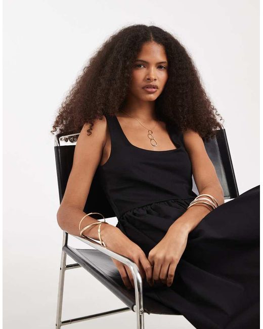 Vero Moda Black Sleeveless Midi Dress With Woven Skirt