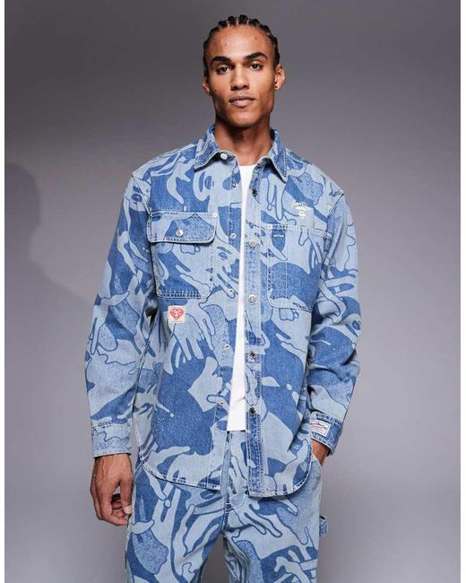 Aape By A Bathing Ape Blue Aape By A Bathing Ape Long Sleeve Denim Shirt for men