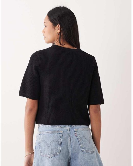 Pieces Black Short Sleeve Boxy Cardigan