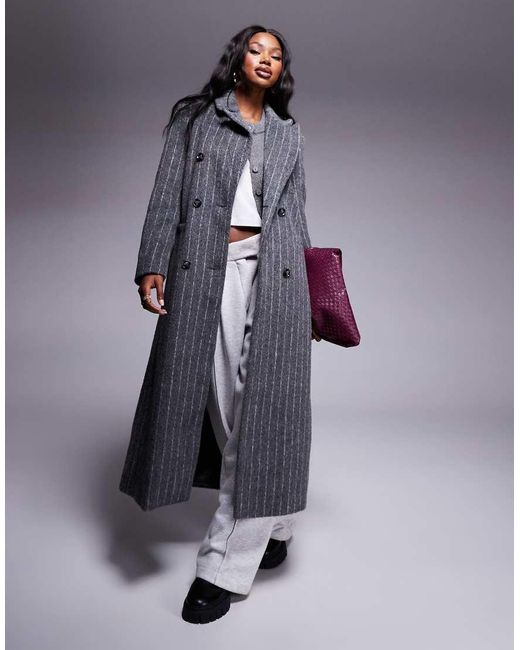 River Island Blue Pinstripe Double Breasted Coat