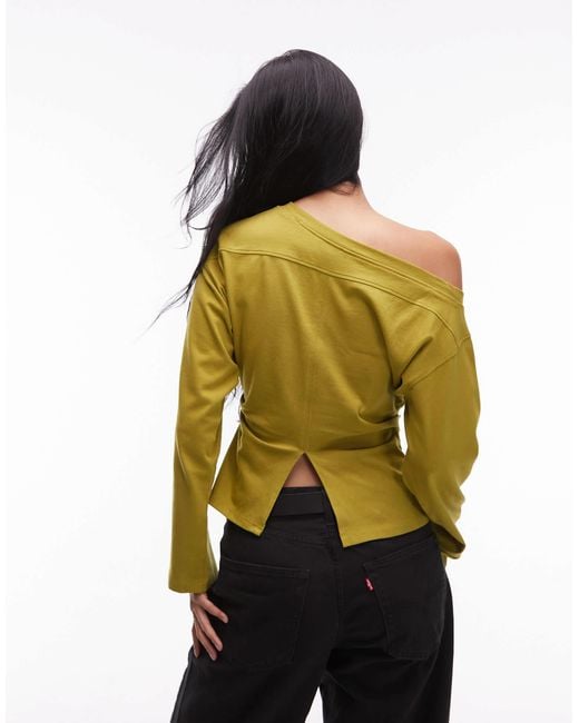 ASOS Yellow Long Sleeve Off-shoulder Corset Waist Tee