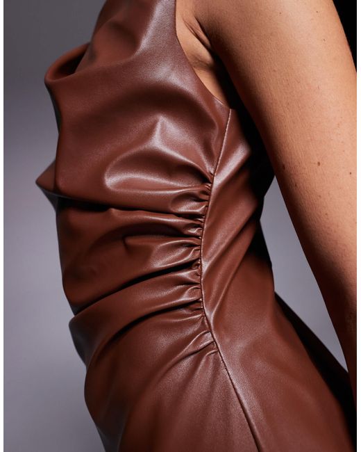 ASOS Purple Sleeveless Ruched Leather Look Midi Dress