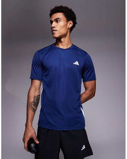 Adidas Originals Blue Adidas Training Essentials T-shirt With Three Stripes for men