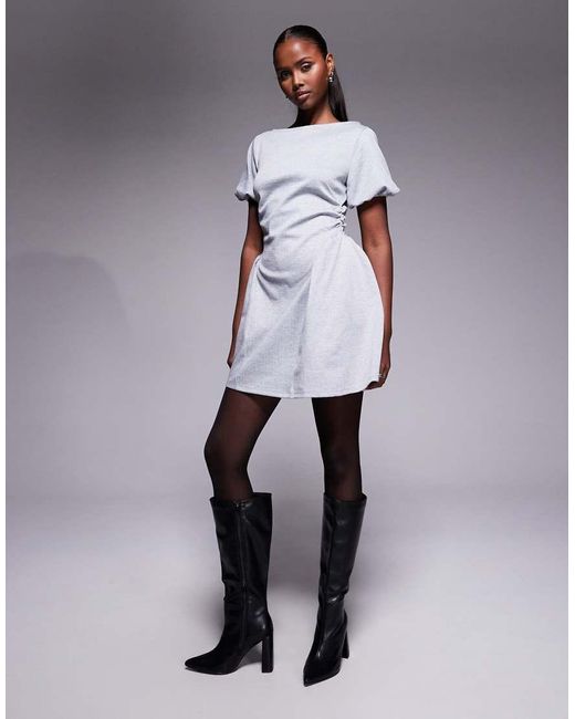 ASOS Gray Puff Sleeve Godet Hip Mini Dress