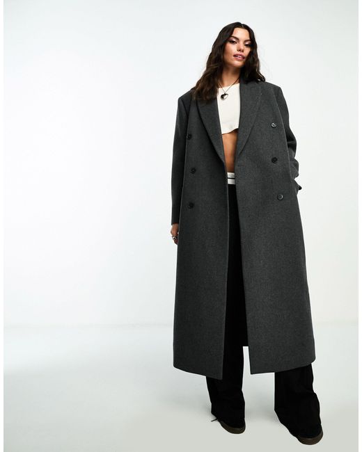 Weekday Black Alex Wool Blend Oversized Double Breasted Coat