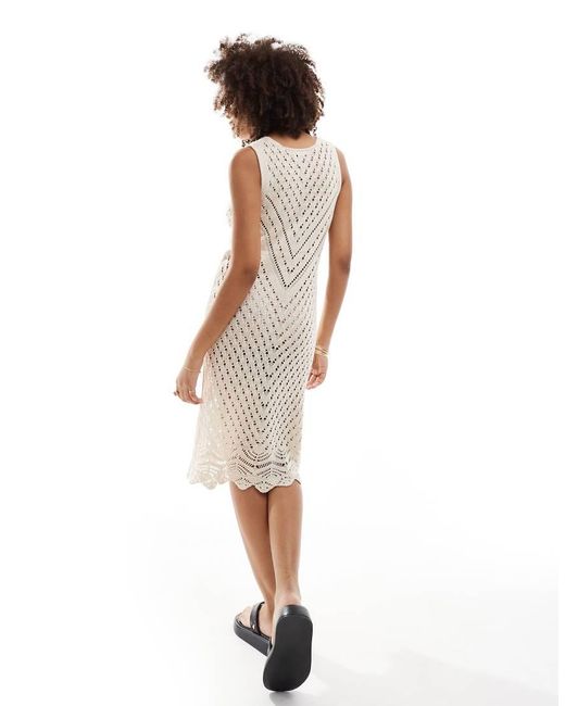 Jdy White V Neck Crochet Midi Dress