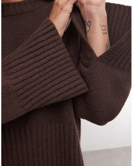 Monki Brown Relaxed Crew Neck Jumper