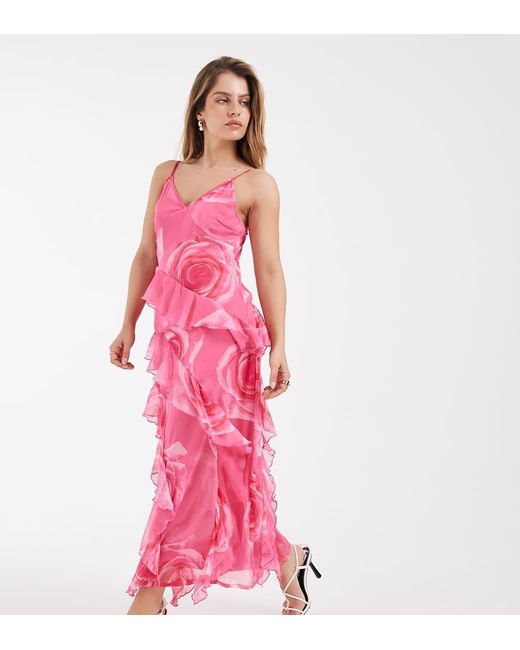 Vero Moda Pink Smilla Chiffon Cami Ruffle Detail Midi Dress