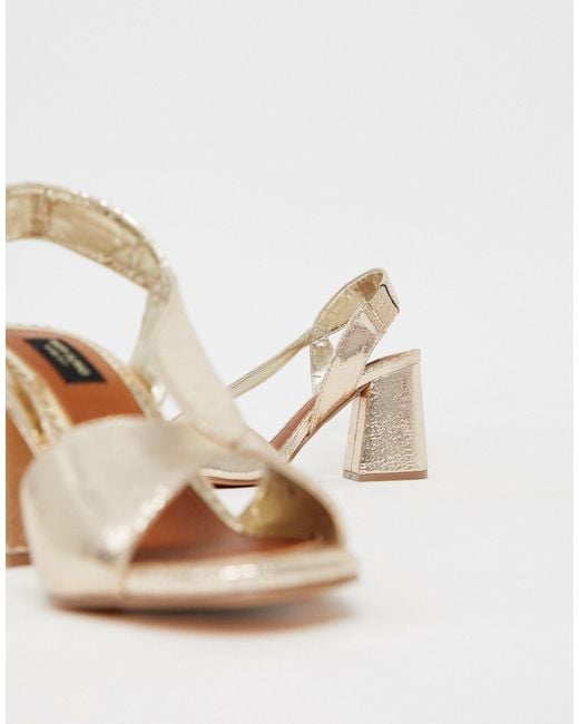 river island wide fit block heeled sandals in gold