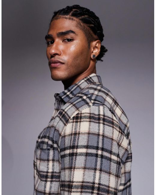 ASOS Gray Regular Flannel Check Shirt for men