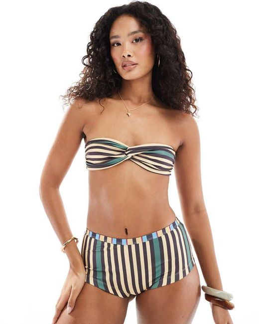 ASOS Bandeau-Bikinitopje Met Gedraaide Voorkant En Felgekleurde Strepen, Deel Van Co-Ord Set in het Blue