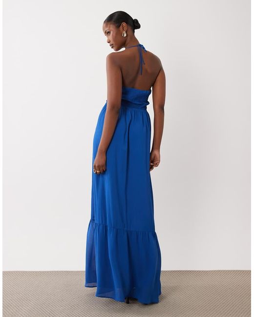TFNC London Blue Chiffon Cut Out Detail Halter Neck Maxi Dress