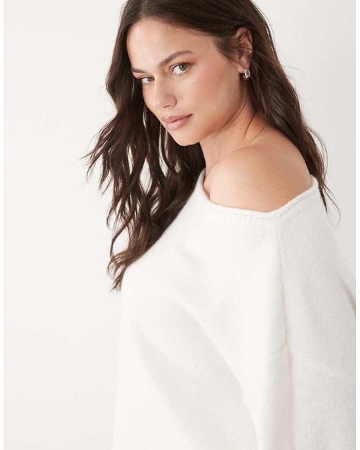 ASOS White Asos Design Curve Slouchy Off The Shoulder Sweater With Wool