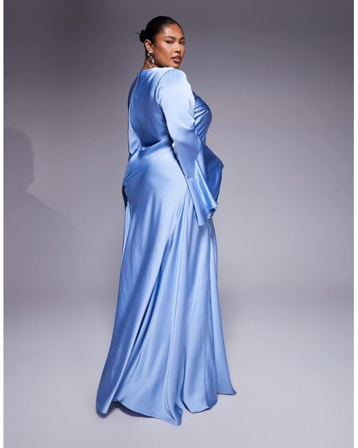 ASOS Blue Asos design curve – langärmliges maxikleid aus satin