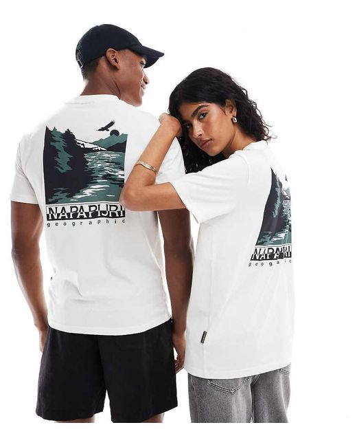 Camiseta Blanca Con Estampado De Paisaje En La Espalda Pali De Napapijri de hombre de color White
