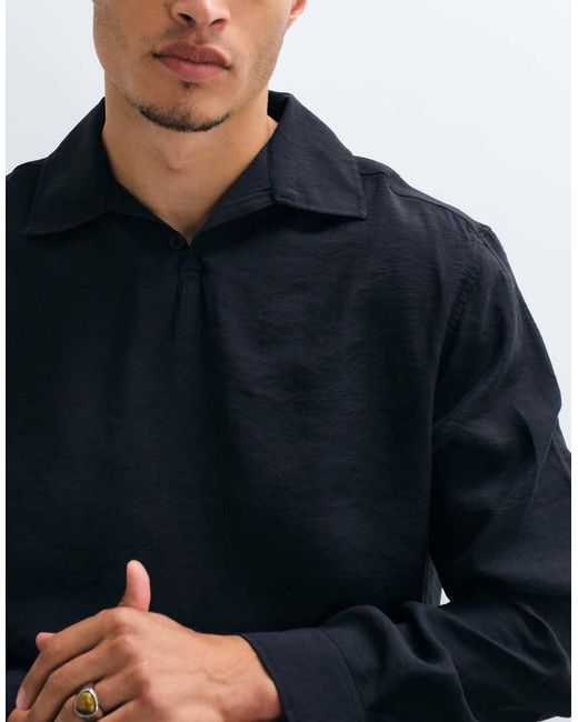 ASOS Black Relaxed Overhead Modal Shirt for men
