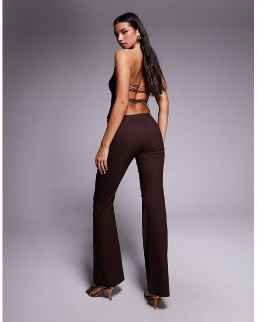 Tiger Mist Purple Gwendolyn Tailored Low Waisted Zip Front Detail Flare Trousers Co-ord
