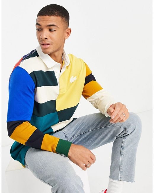 Lacoste Colour-block Panel Long-sleeved Polo for Men | Lyst Australia