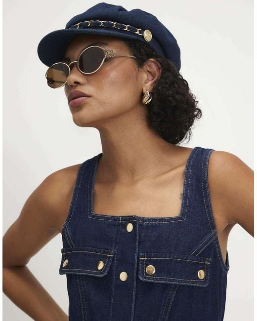 River Island Blue Denim Belted Pocket Longline Midi Dress