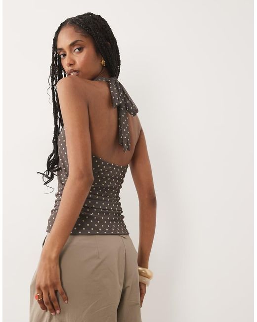 New Look Gray Polka Dot Halter Top