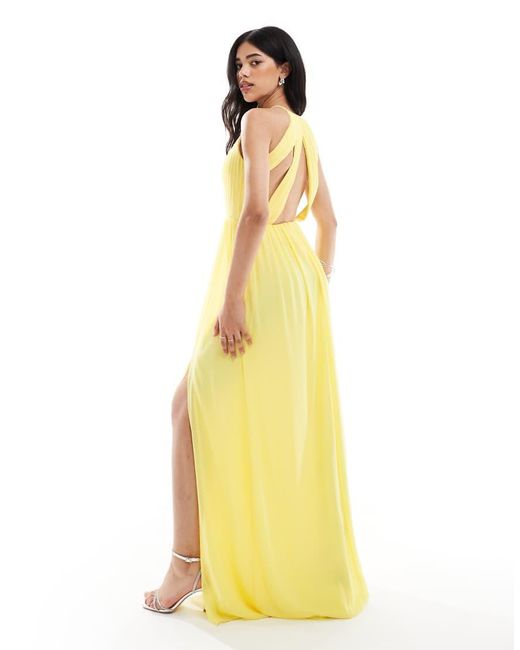 TFNC London Metallic High Neck Maxi Dress With Cut Out Detail