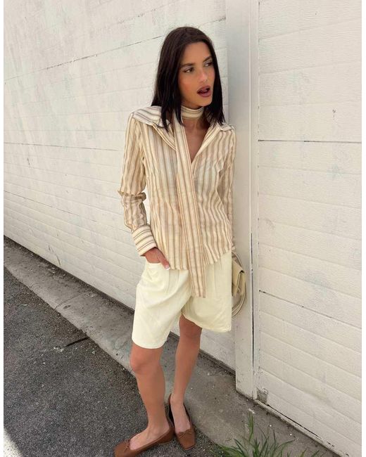Labelrail Natural X Barbara Ines Fitted Scarf Detail Striped Shirt