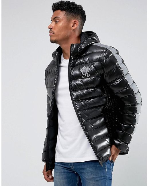 Gym King Puffer Jacket In Black With Reflective Stripe for men