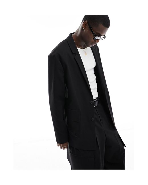 ASOS Black Relaxed Twill Suit Jacket for men