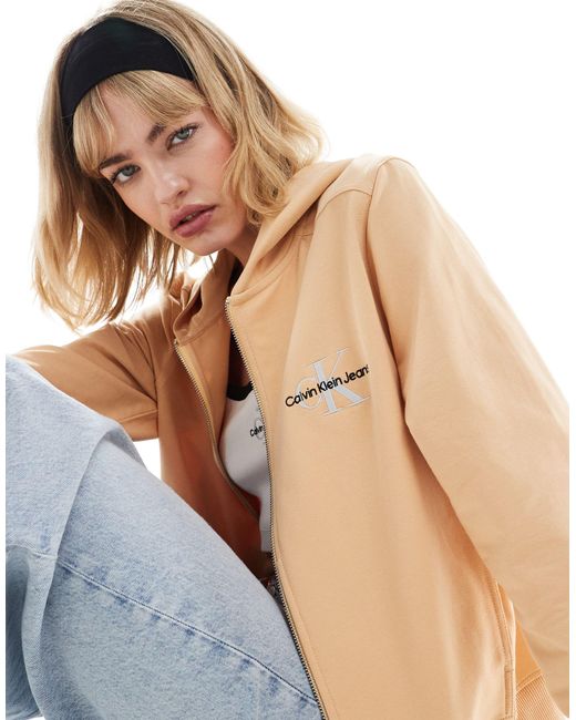 Exclusivité asos - - sweat à capuche unisexe et ajusté à manches longues et fermeture éclair - beige Calvin Klein en coloris Natural