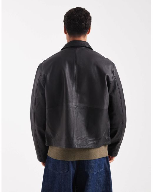 Blouson harrington en cuir avec fermeture éclair double sens Jack & Jones pour homme en coloris Black