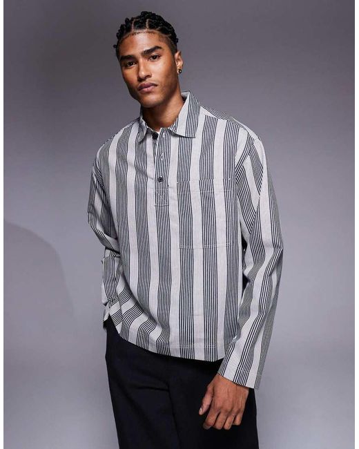 ASOS Recht Oversized Gestreept Overhemd in het Gray voor heren