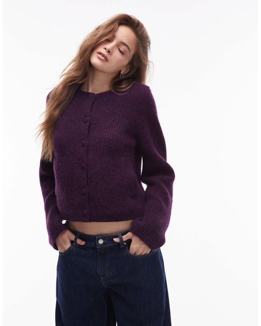 & Other Stories Purple Alpaca Wool Blend Cardigan Jacket With Jet Pockets