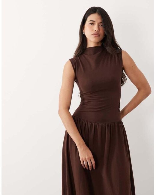 ASOS Brown High Neck Drop Waist Sleeveless Maxi Dress