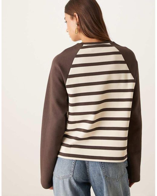 ASOS Brown Interlock Long Sleeve Contrast T-shirt With Chocolate Stripe