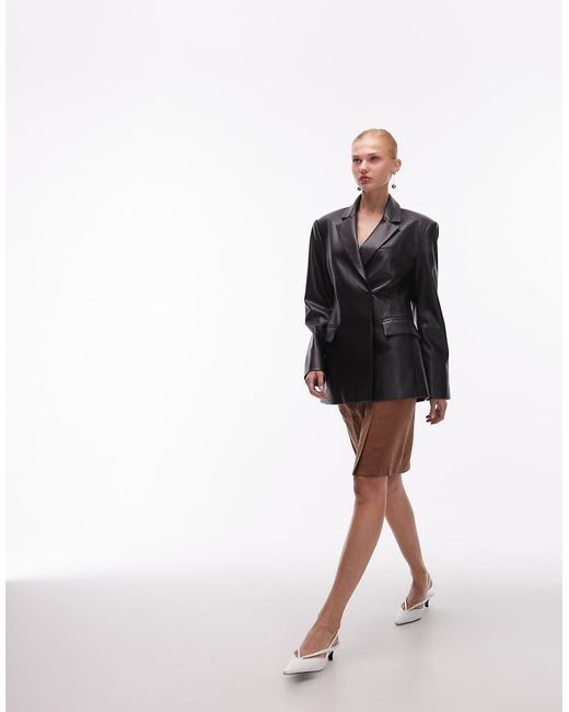 ASOS Brown Tailored Relaxed Faux Leather Blazer