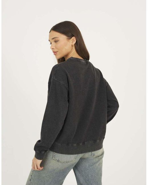 Brave Soul Black Acid Wash Embroidered Sweatshirt