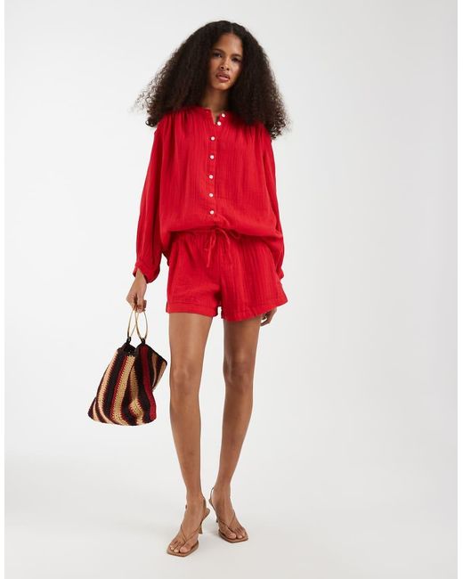 Gap Red Oversized Linen Look Shirt