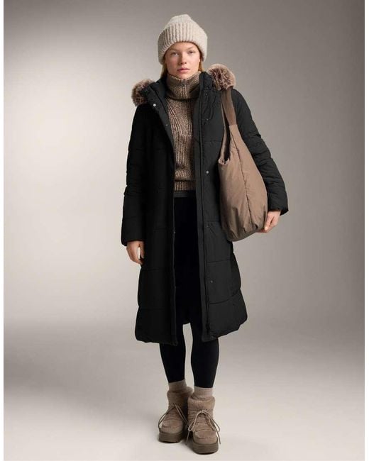 Oysho Black Primaloft Waterrepellent Long Padded Jacket