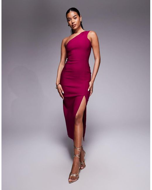 Vesper Red One Shoulder Midaxi With Thigh Split