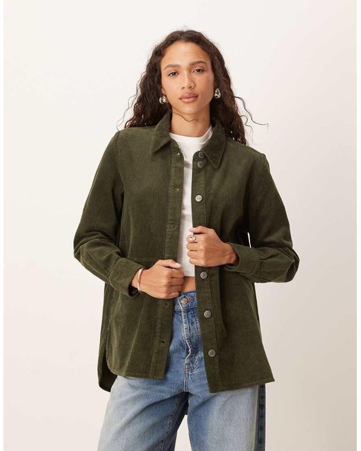 Jdy Green Relaxed Fit Cord Shacket